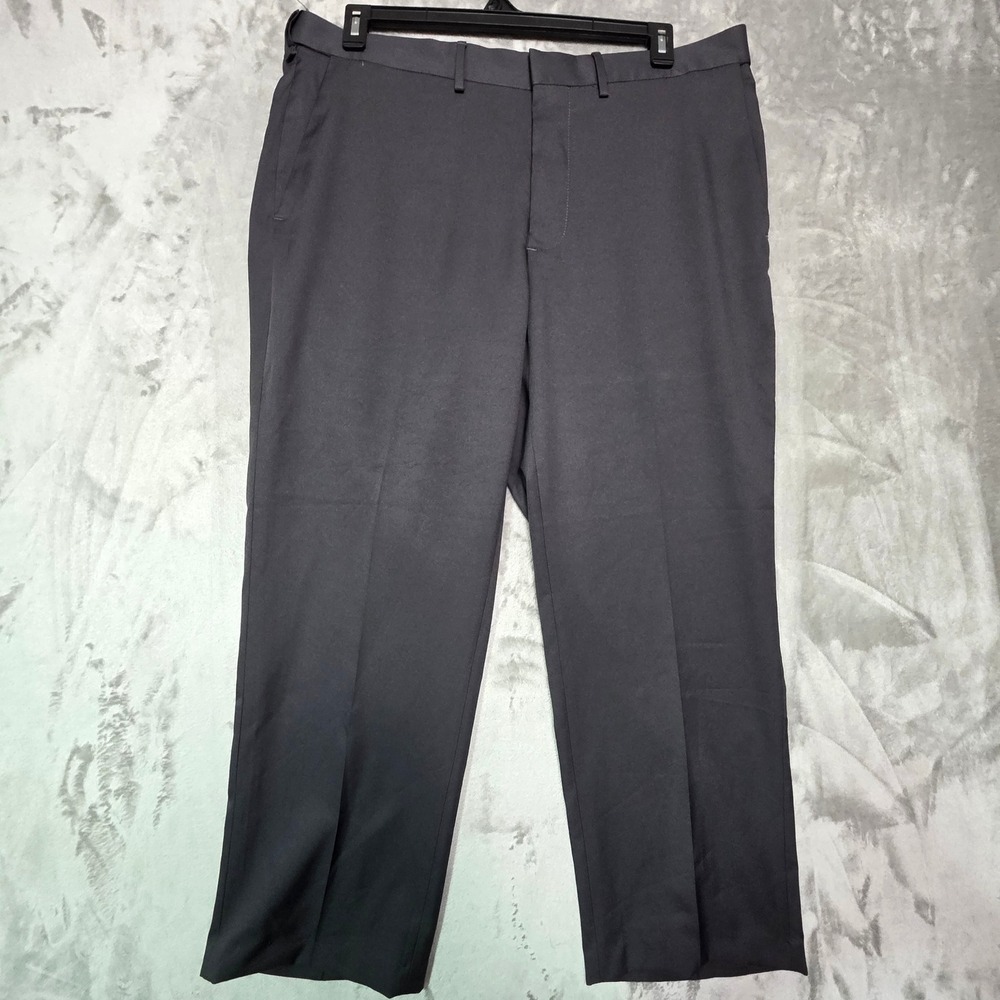 Haggar Mens Straight Fit Dress Pants Gray Charcoal 38x29 Flat Front Trousers